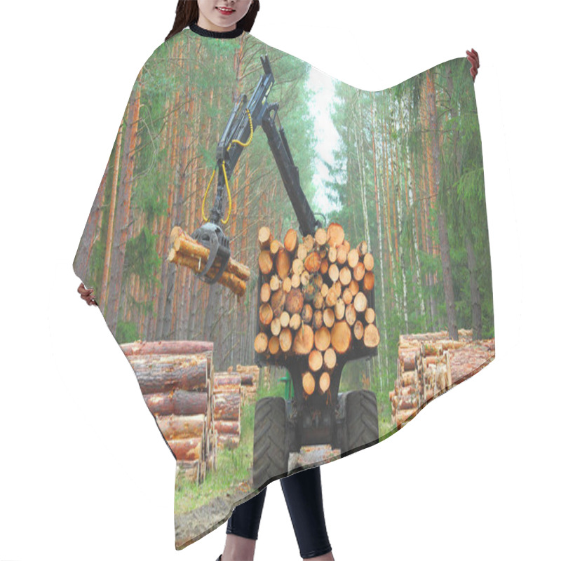 Personality  Lumberjack With Modern Harvester Working In A Forest. Hair Cutting Cape