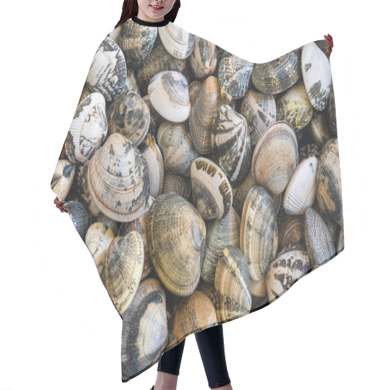 Personality  Fresh Clams Seafood Background, Bivalve Molluscs Closeup Texture, Seashells Pattern Hair Cutting Cape