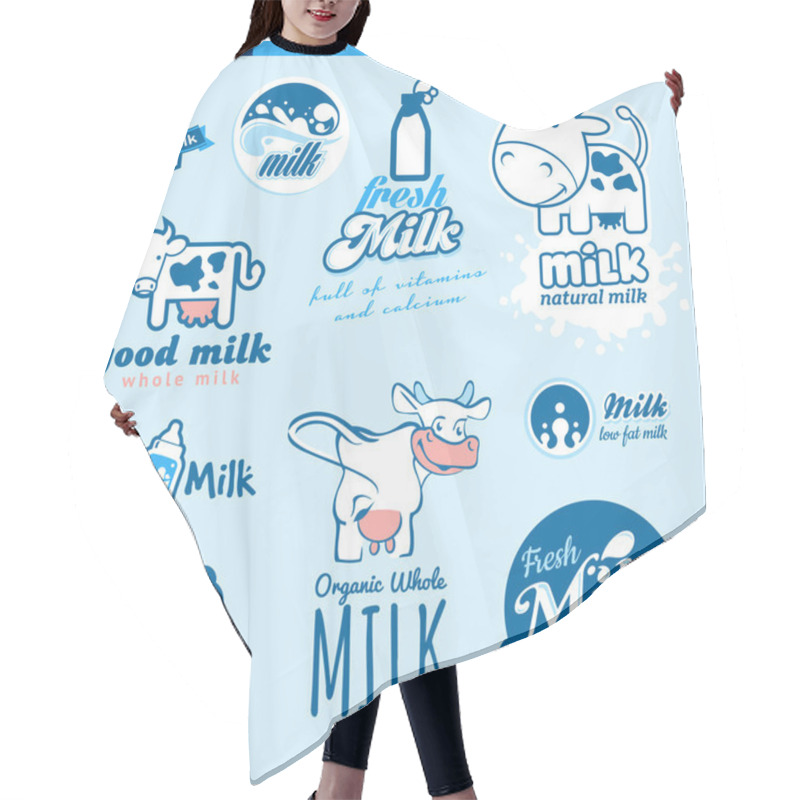 Personality  Set Of Labels And Icons For Milk Hair Cutting Cape