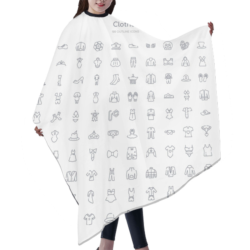 Personality  100 Clothes Outline Icons Set Such As Heels, Trouser, Pijama, Corset, Bowler, Jersey, Housecoat, Beret Hair Cutting Cape