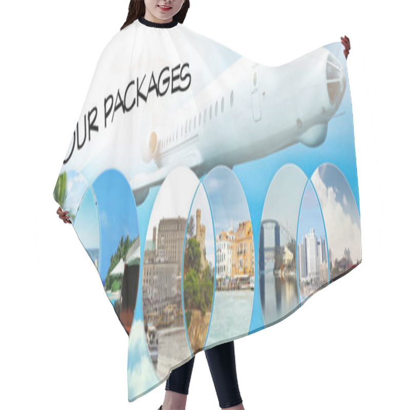 Personality  Tour Packages Concept. Collage For Travel Theme Hair Cutting Cape