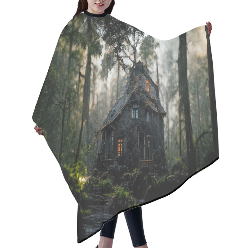 Personality  Digital Painting Of Mysterious House In The Deep Forest. Hair Cutting Cape