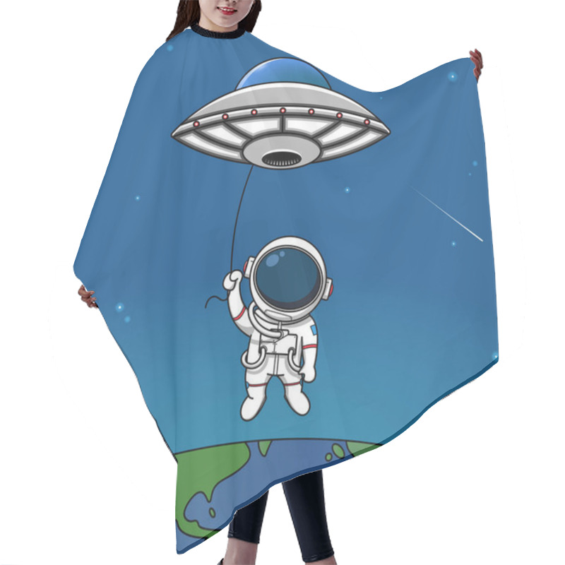 Personality  Cute Astronauts Fly Into The Sky On A UFO Illustration Hair Cutting Cape