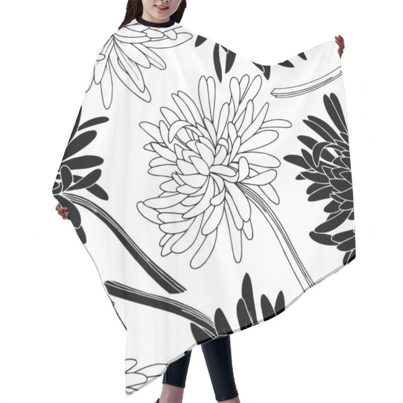 Personality  Vector Chrysanthemum Floral Botanical Flower. Black And White Engraved Ink Art. Seamless Background Pattern. Hair Cutting Cape