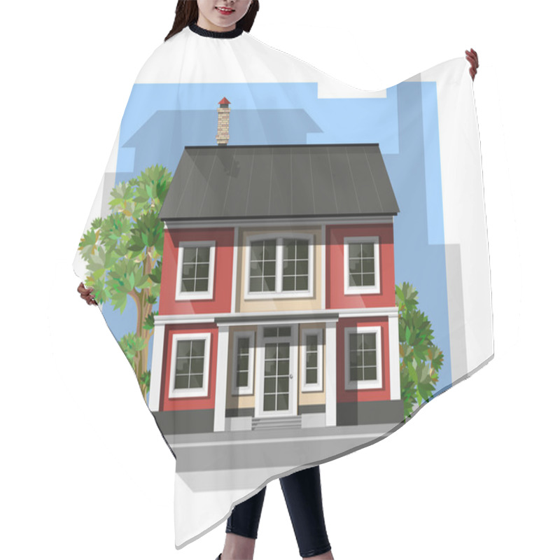 Personality  Vector Illustration Of  Cool Detailed Family  House.  Private Re Hair Cutting Cape