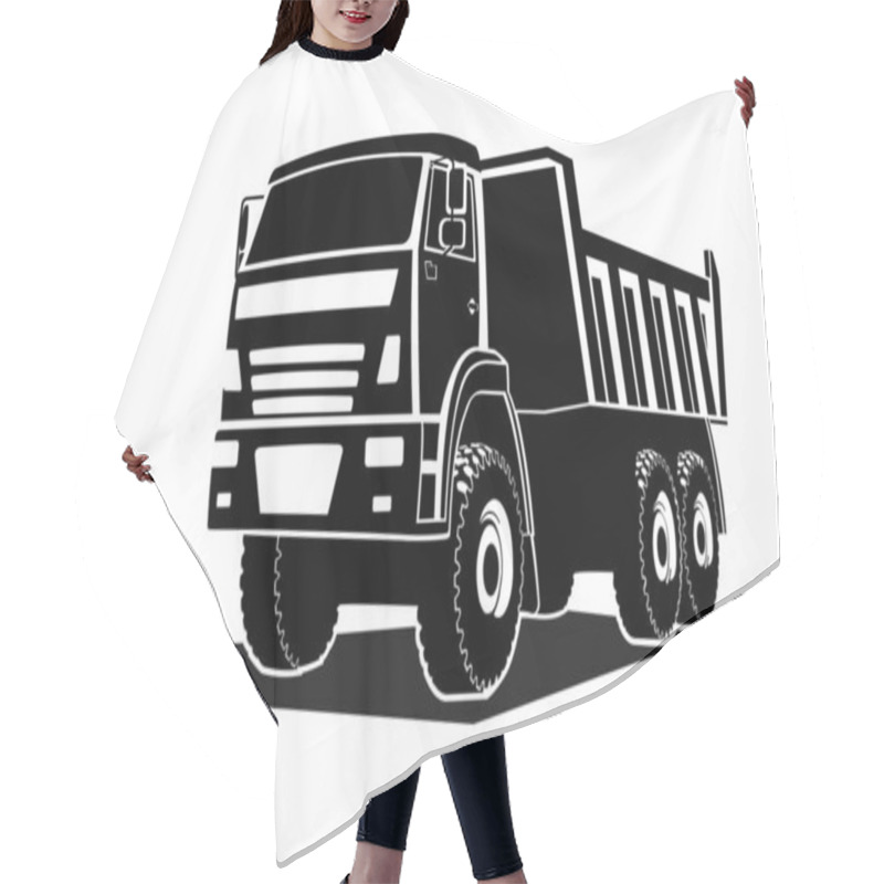 Personality  Big Dump Truck Silhouette, Logo. Three Quarter View. Hair Cutting Cape