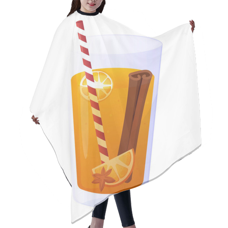 Personality  Hot Orange Juice. Winter Warm Drink With Cinnamon. Vector Illustration  Hair Cutting Cape