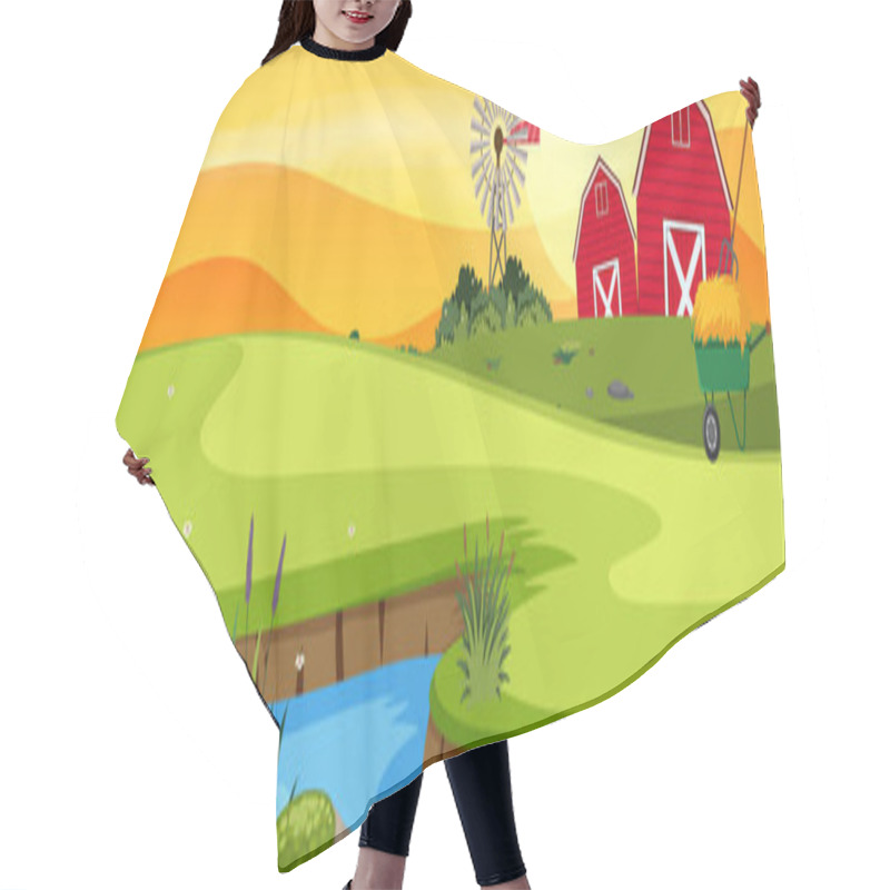 Personality  A Farmland Landscape At Sunset Illustration Hair Cutting Cape