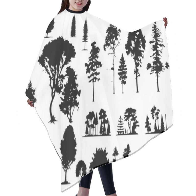 Personality  Trees And Forest Silhouettes Set Isolated Vector Illustration Hair Cutting Cape