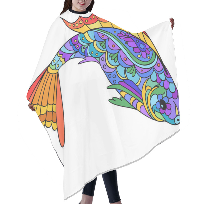 Personality  Hand Drawn Stylized Sea Fish, Zen-doodle Style Art. Catoon Animal For Coloring Book Page. Isolated Colorful Fish. Hair Cutting Cape