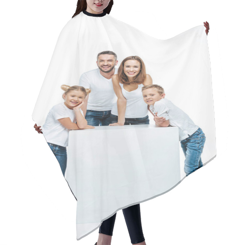 Personality  Happy Family With Two Children Hair Cutting Cape