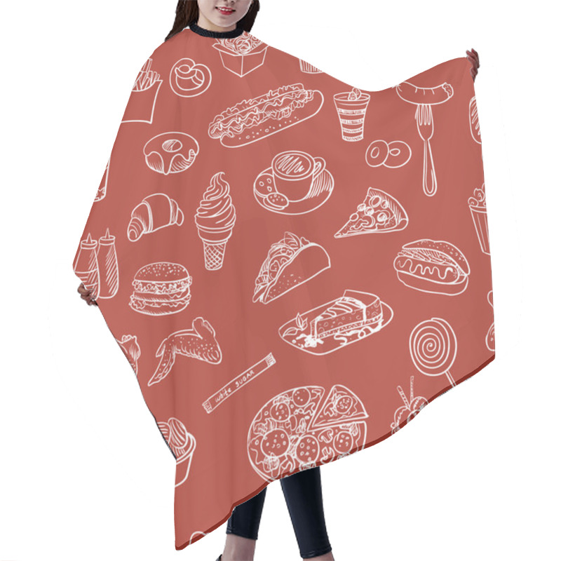 Personality  Hand Drawn Fast Food Pattern Hair Cutting Cape