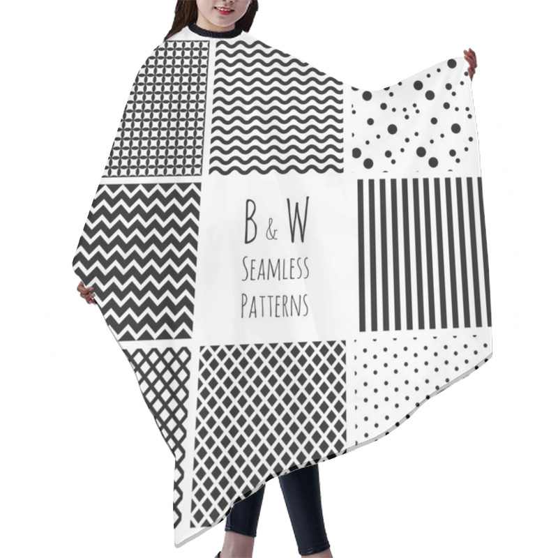 Personality  Seamless Black And White Geometric Background Set. Hair Cutting Cape