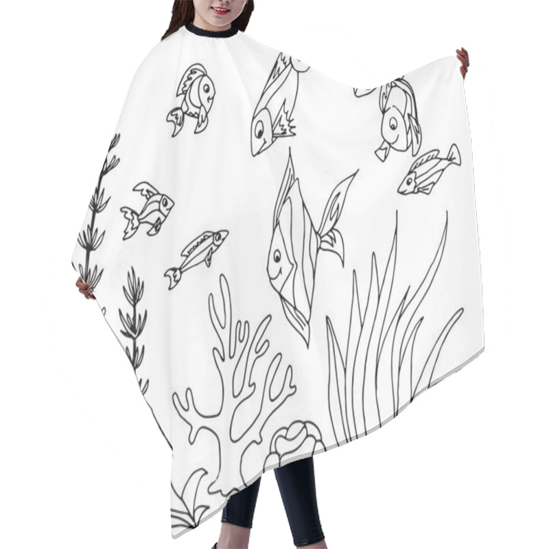 Personality  Tropical Fish Hand Drawn Design Set. Hair Cutting Cape