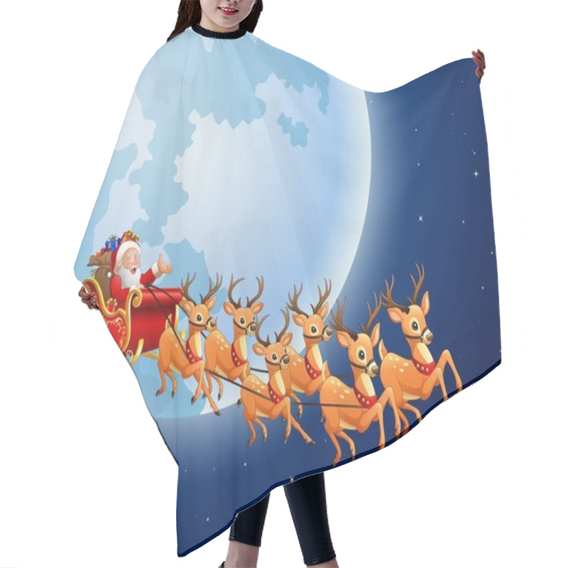 Personality  Santa Claus Rides Reindeer Sleigh Against A Full Moon Background Hair Cutting Cape