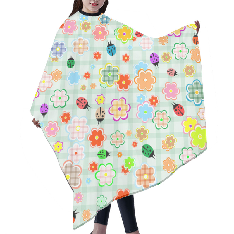 Personality  Flowers And Ladybugs Seamless Pattern Background Hair Cutting Cape