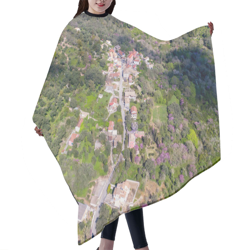 Personality  Aerial View Of A Quaint Village Nestled In A Lush Green Landscape. Hair Cutting Cape