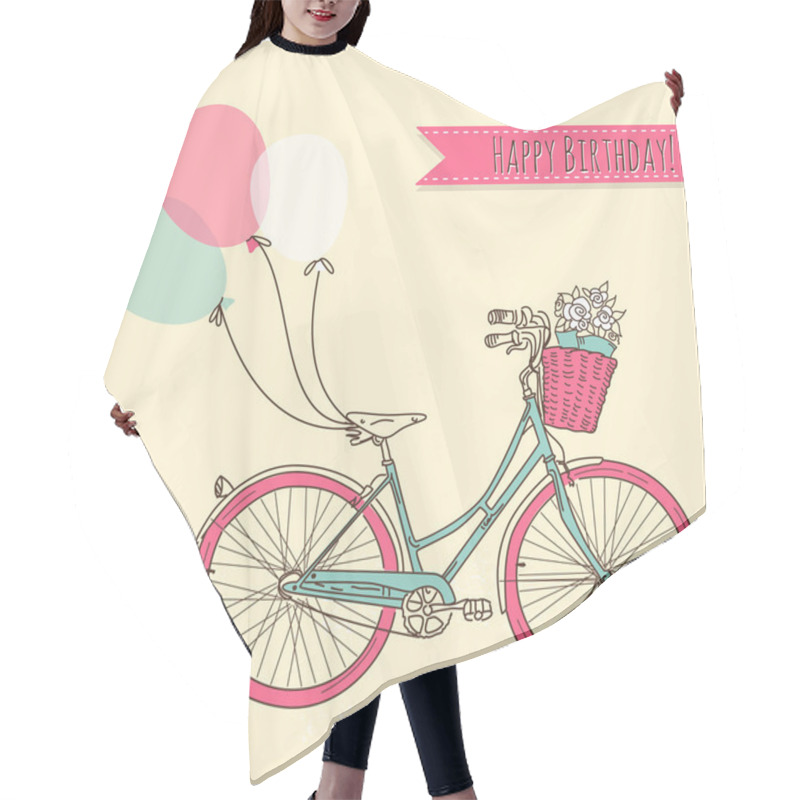 Personality  Bicycle With Balloons And A Basket Full Of Flowers, Romantic Birthday Card Hair Cutting Cape