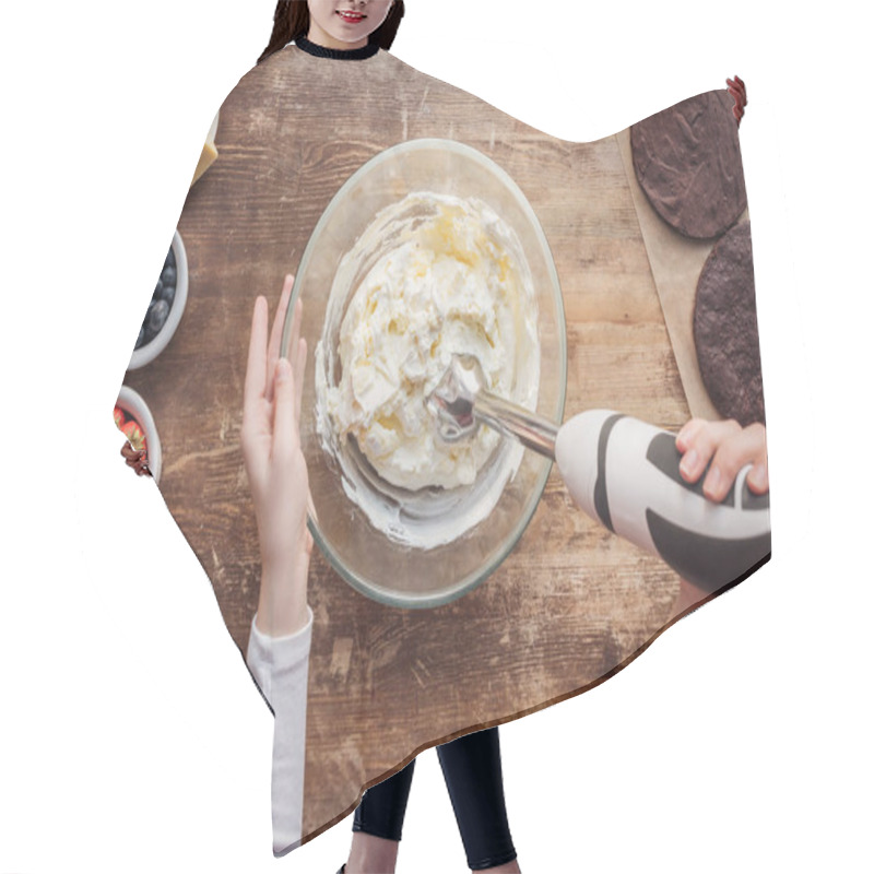 Personality  Partial Top View Of Woman Mixing Cream For Delicious Homemade Cake Hair Cutting Cape