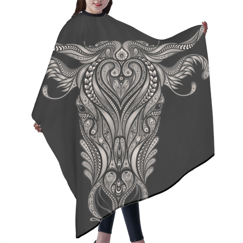 Personality  Abstract Vector Head Of Cow On A Black Background Hair Cutting Cape