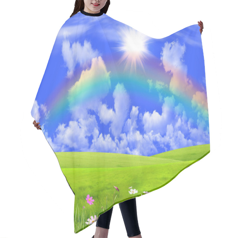 Personality  Rainbow In The Dark Blue Sky Hair Cutting Cape