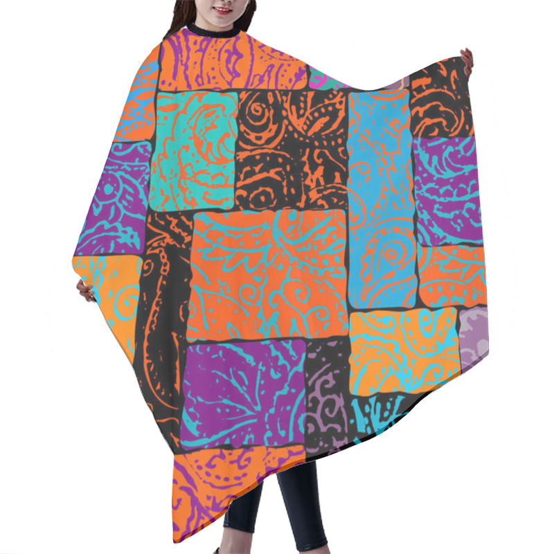 Personality  Grunge Paisley Pattern In Collage Patchwork Style. Hair Cutting Cape