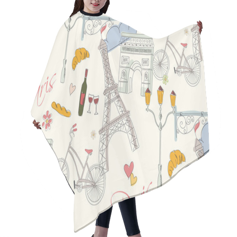 Personality  Paris Symbols, Postcard, Seamless Pattern, Hand Drawn Hair Cutting Cape