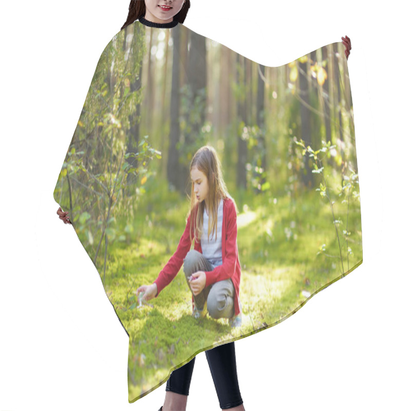 Personality  Cute Young Girl Having Fun During Forest Hike On Beautiful Summer Day. Child Exploring Nature. Hair Cutting Cape