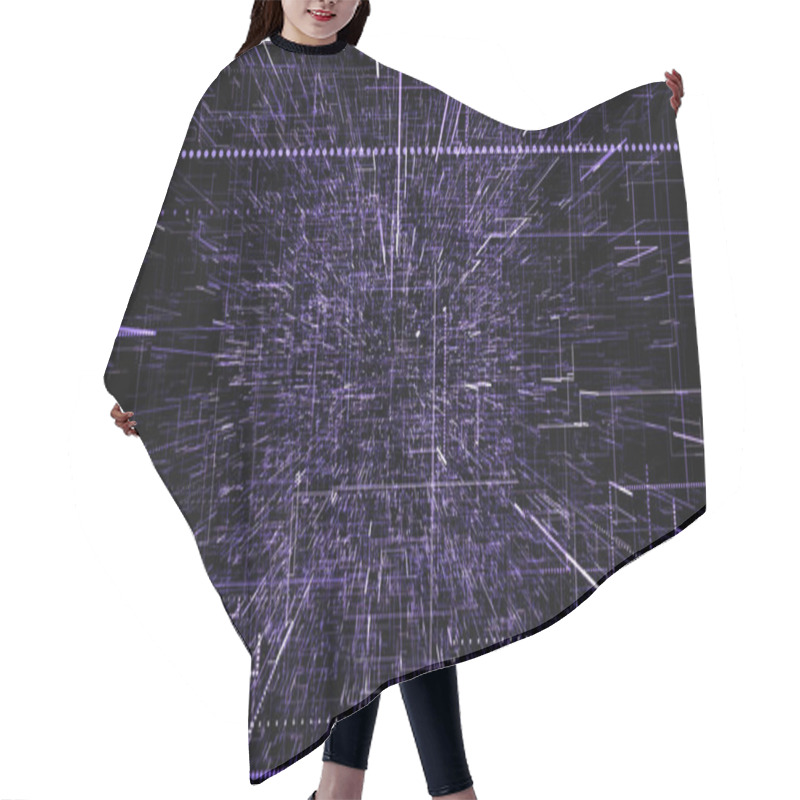 Personality  Purple Abstract Virtual Space. 3d Illustration Flying Through Digital Data Tunnel. Data Tunnel Journey, Transmission Of Digital Information. Futuristic 3d Rendering Of A Hi-tech Cyber Space Line Hair Cutting Cape