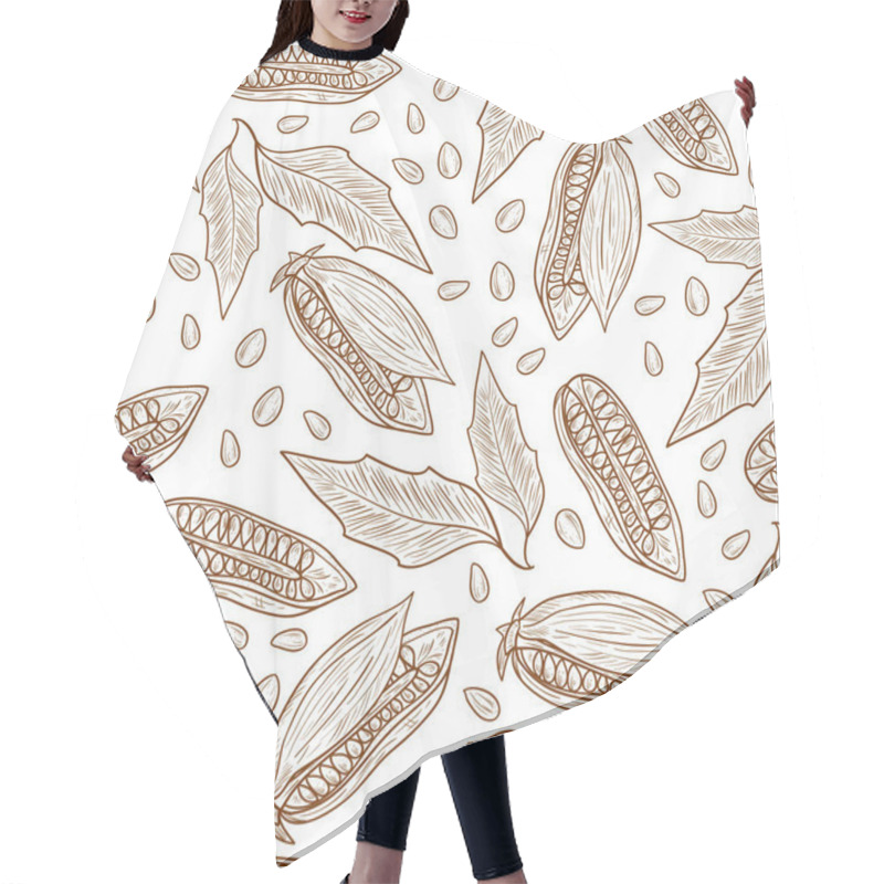 Personality  Sesame. Wallpaper, Seamless. Leaf, Seed, Fruit. Sketch. Monochrome. On A White Background Hair Cutting Cape