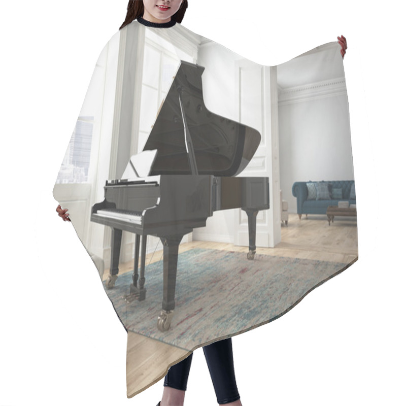 Personality  Black Piano In A Living Room. 3d Rendering Hair Cutting Cape