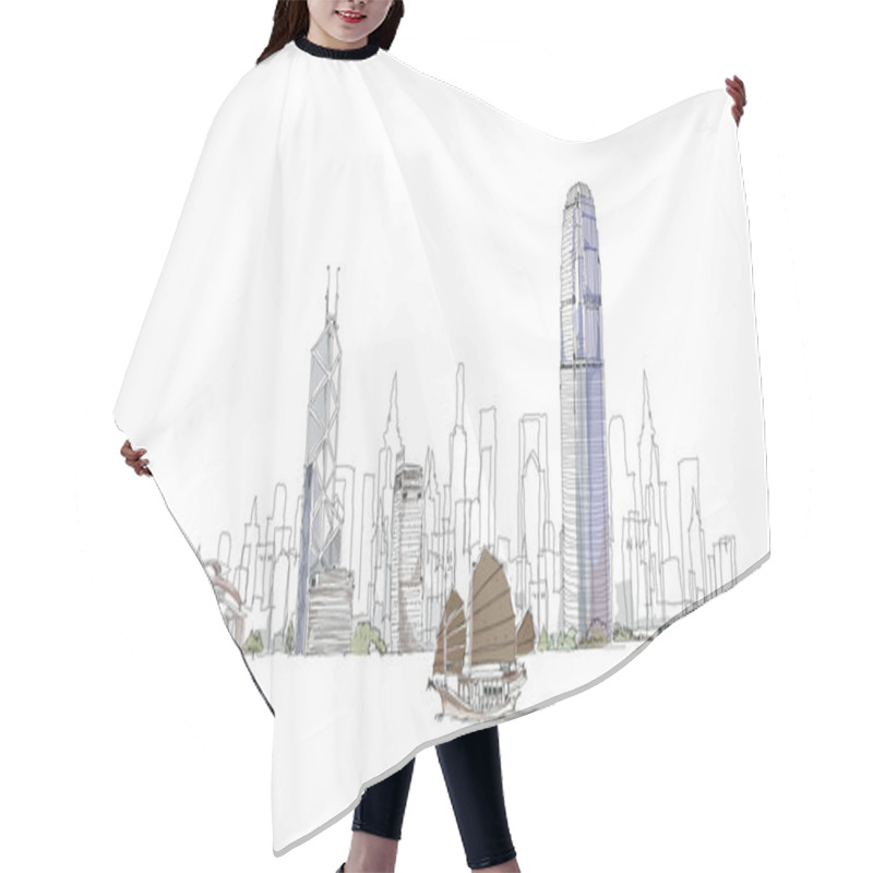 Personality  Artistic Sketch Of Hong Kong Bay, Sketch Collection Hair Cutting Cape