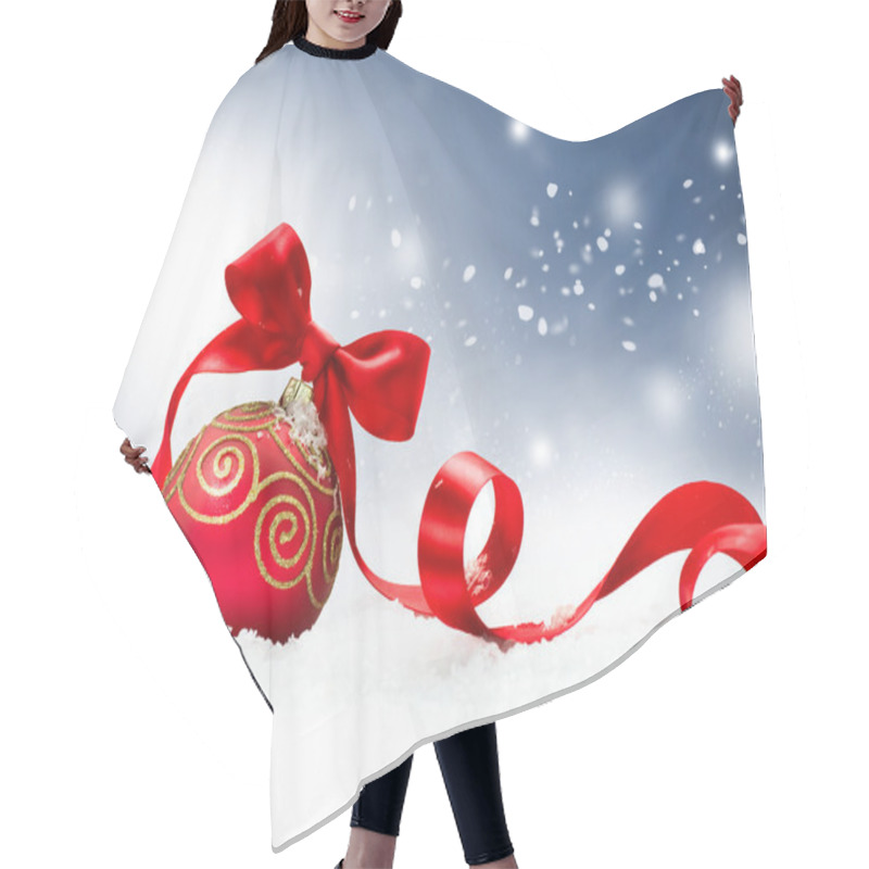 Personality  Christmas Holiday Background With Red Bauble And Snow Hair Cutting Cape