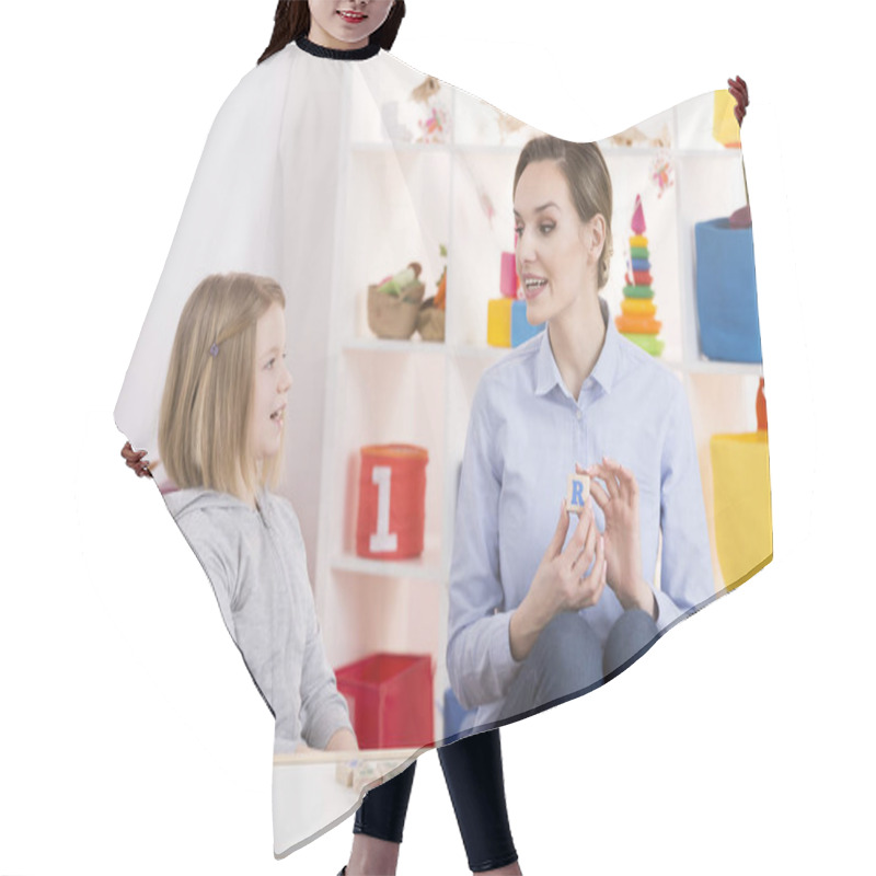 Personality  Little Girl During Speech Therapy Hair Cutting Cape