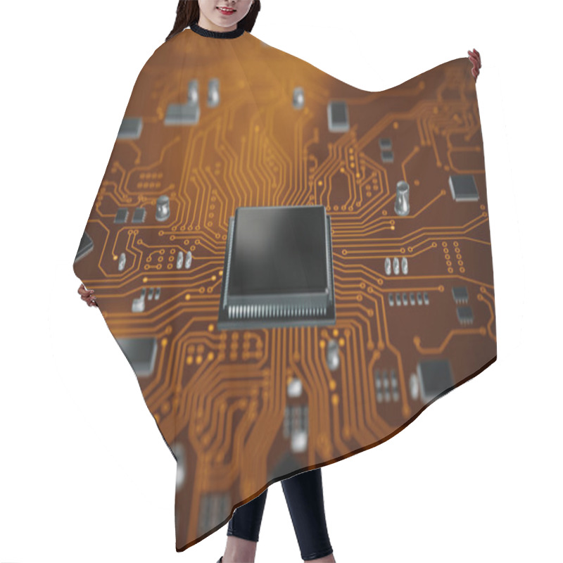 Personality  3D Render CPU Central Processor Unit Chipset On The Printed Circuit Board For Electronic And Technology Concept Select Focus Shallow Depth Of Field Hair Cutting Cape