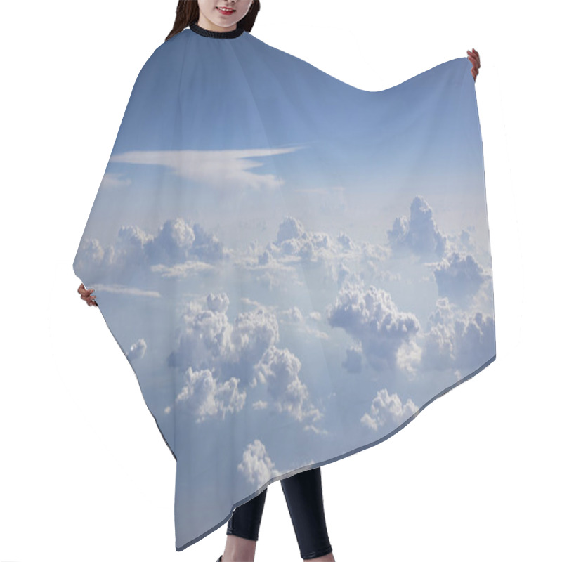 Personality  Sky Blue With Light White Clouds In A Summer Sunny Day. Place For Your Text. Travel And Tourism Concept. Hair Cutting Cape