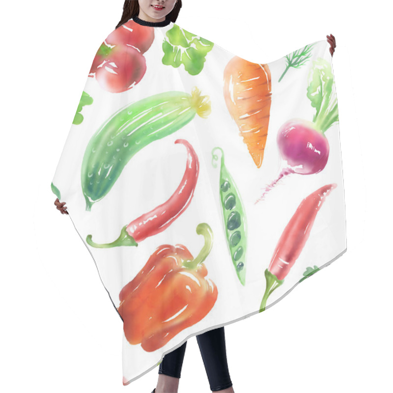 Personality  Seamless Digitally Drawn Vegetables' Vegetarian Food Pattern Hair Cutting Cape