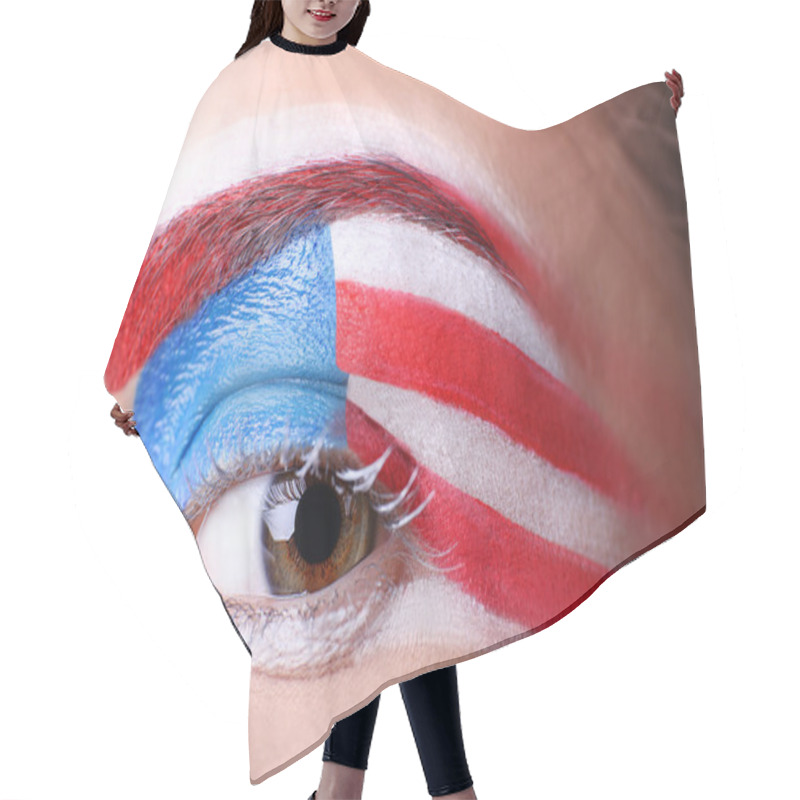 Personality  Girl With USA Makeup, Closeup Hair Cutting Cape