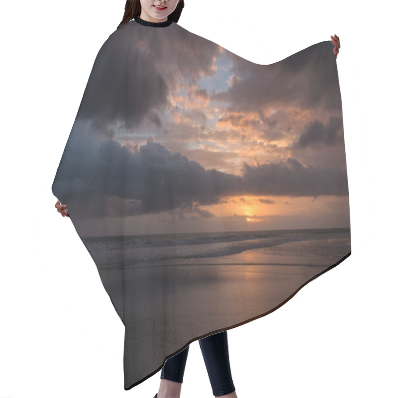 Personality  Dramatic Sunset Clouds Reflected On The Water Sea. Hair Cutting Cape