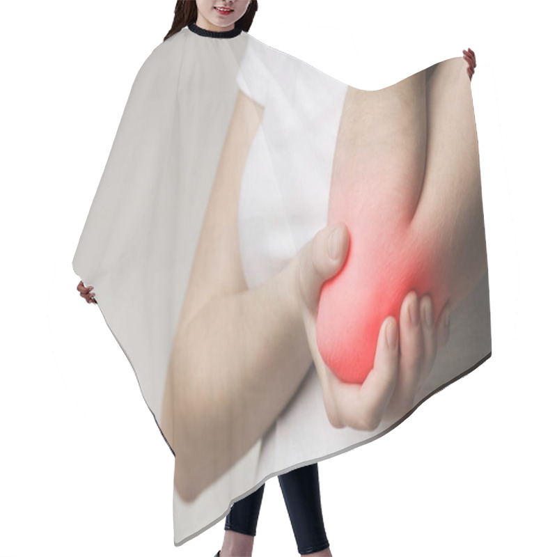 Personality  Closeup Of Female Hand With Red Inflamed Elbow Hair Cutting Cape