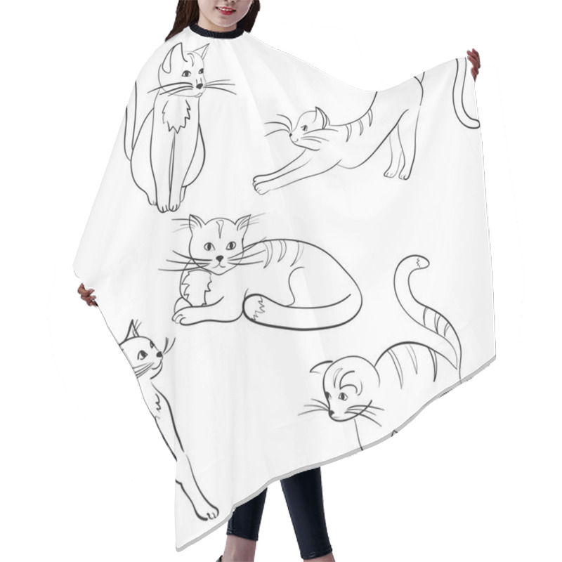 Personality  A Set Of Five Cartoon Cats In Different Poses, Vector Hair Cutting Cape