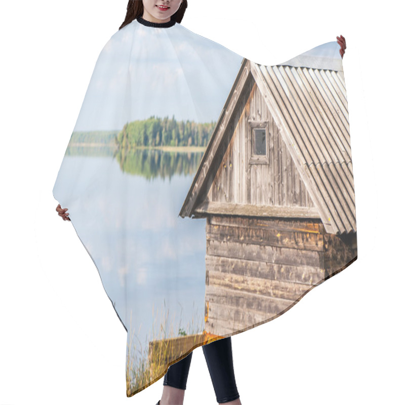 Personality  Wooden Country House On Lake Shore Hair Cutting Cape