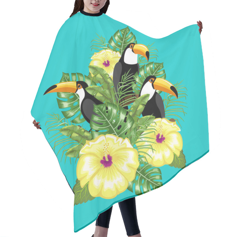 Personality  Invitation Template For Summer Ad. Toucan Bird And Tropical Leaves.Poster. Hair Cutting Cape