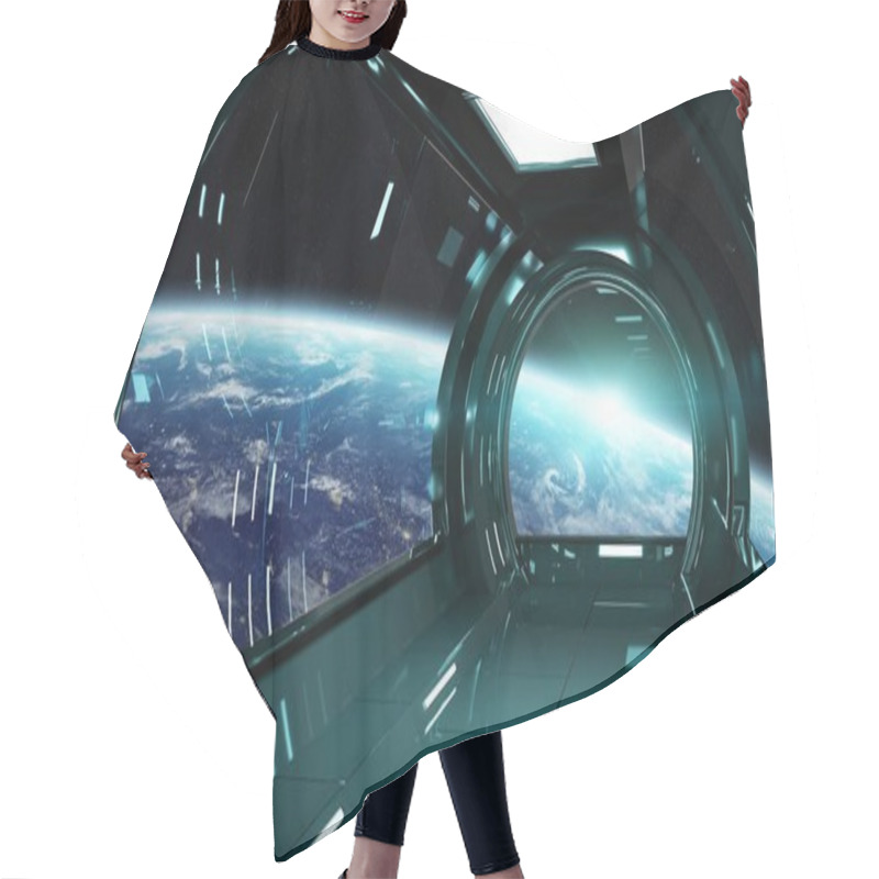 Personality  Spaceship Interior With View On Earth 3D Rendering Elements Of T Hair Cutting Cape