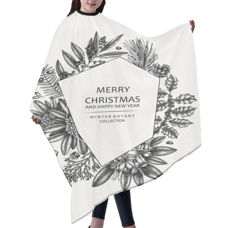 Personality  Christmas Greeting Card Or Invitation Design. Vector Frame With  Hair Cutting Cape