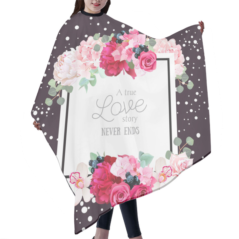 Personality  Fashion Vector Design Square Card With White Confetti Background Hair Cutting Cape