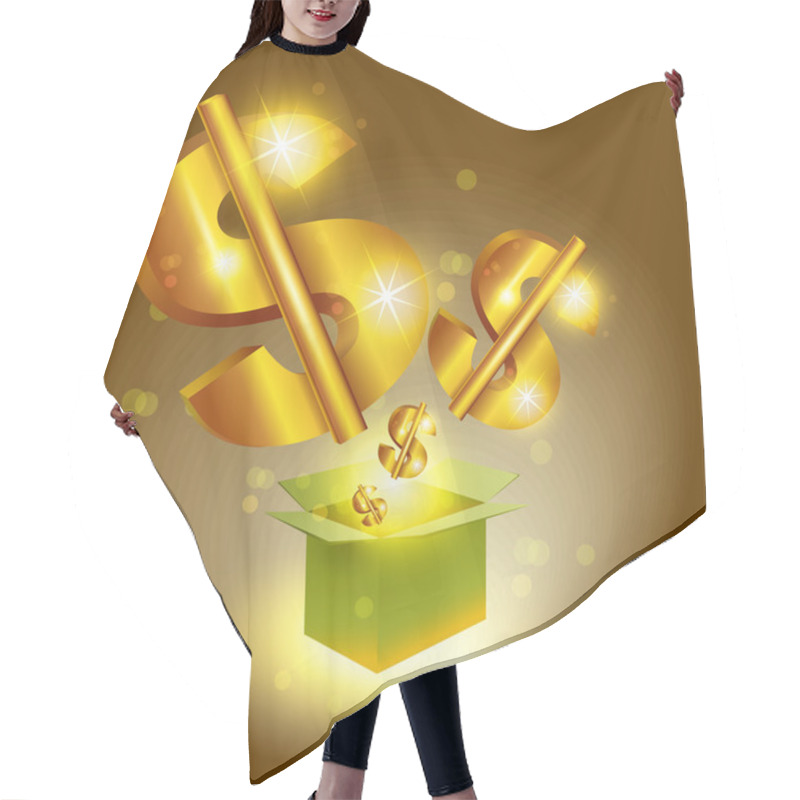 Personality  Golden Dollar Signs Jump From Box Hair Cutting Cape