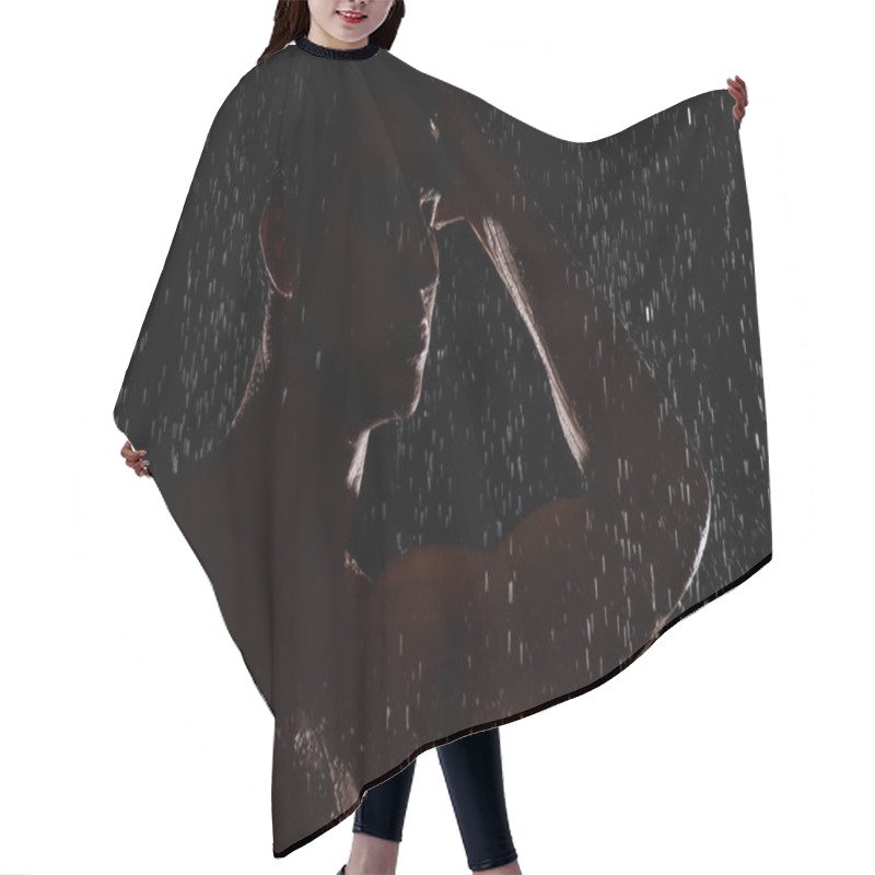 Personality  Silhouette Of Man Under Falling Water Drops On Black Background Hair Cutting Cape