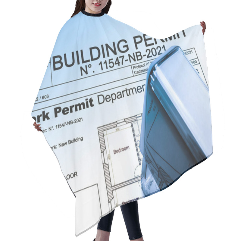 Personality  Buildings Permit Concept With Residential Building Project And Plastic Stamp Hair Cutting Cape