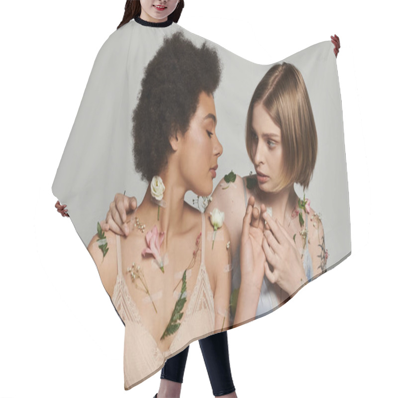 Personality  A Loving Couple Shares An Intimate Moment, Surrounded By Floral Beauty. Hair Cutting Cape